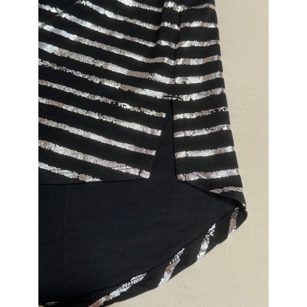 Soft Surroundings Striped Top Womens 1X Black Silver Metallic V-Neck Party Goth - Picture 5 of 9